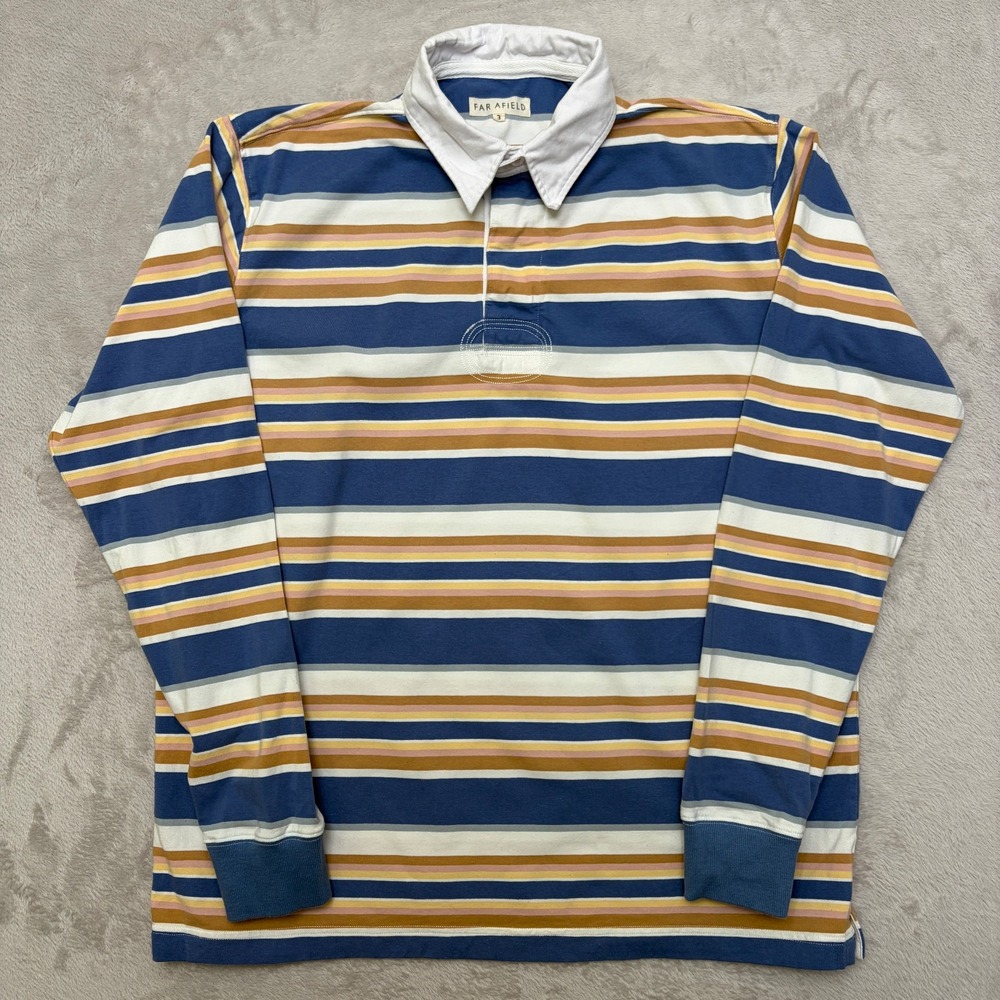 Far Afield UK Striped Rugby Shirt size 3 Large long sleeve polo soft cotton